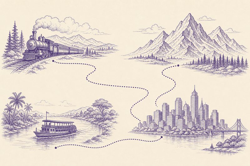 Zeichnung in Tusche zum Thema: China-Rundreise in 14 Tagen: Beispielroute von Peking bis Shanghai