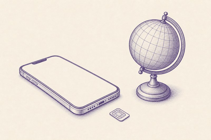 Zeichnung in Tusche zum Thema: eSIM für China: Roaming, Reise-eSIM oder lokale SIM